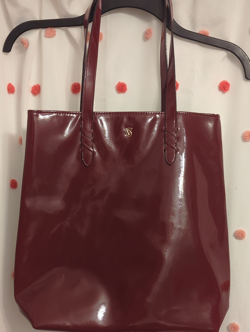 Victoria's Secret Wine Patent Tote with Gold Logo